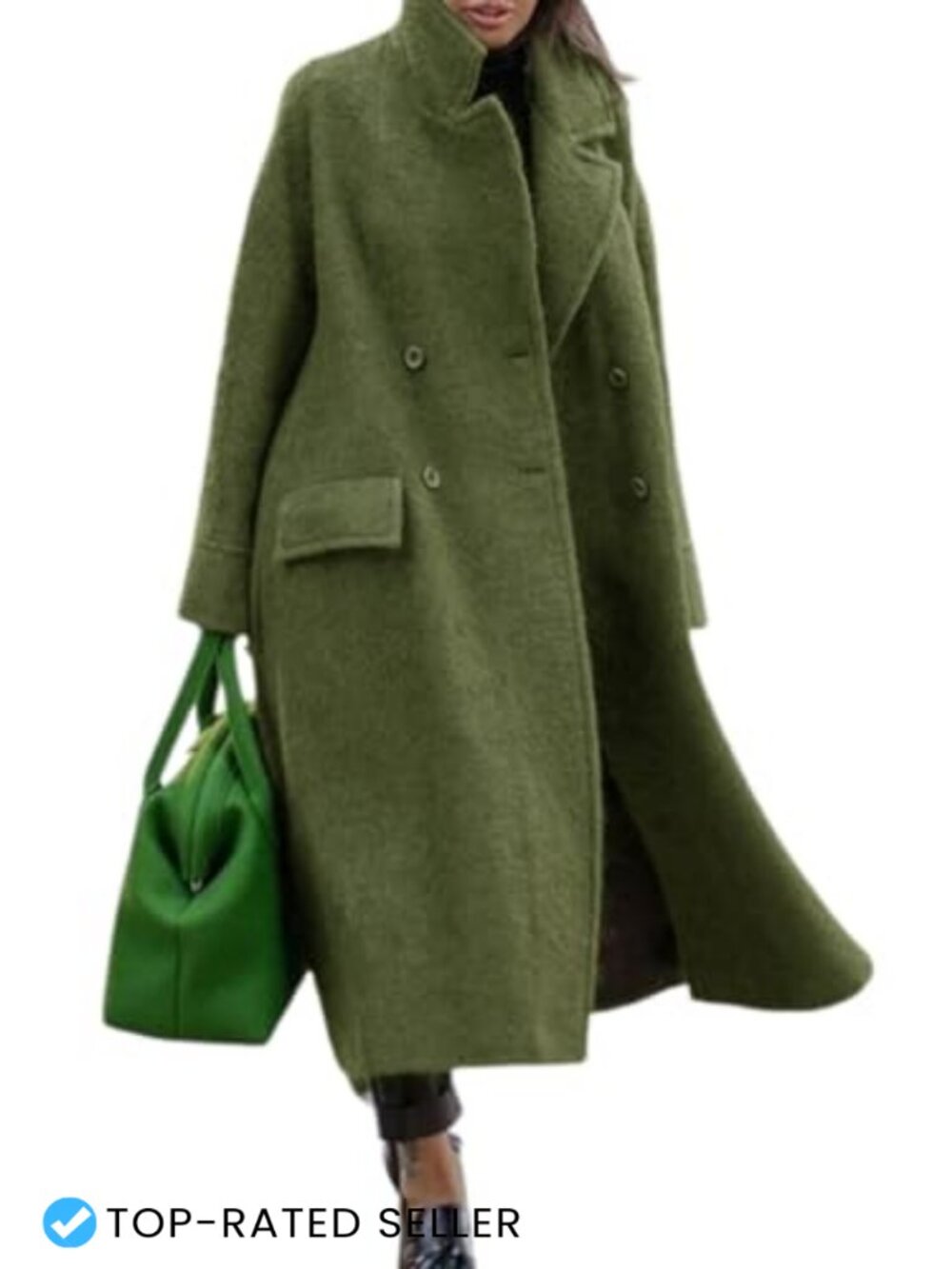 Wool Blend Long Pea Coat Double Breasted Trench Coat Notched Lapel